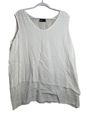 Fenini Sleeveless Tunic Top Crinkle Cotton Size L White Summer Lightweight G24